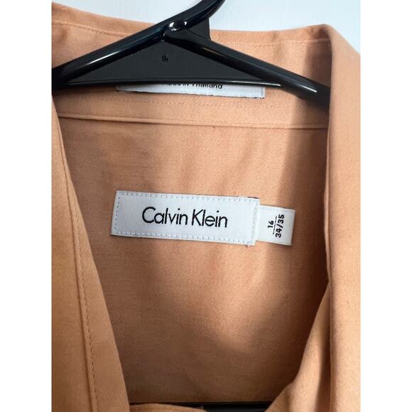 Calvin Klein Mens Regular Fit Check Button Up Shirt 16 34/35 Orange - Picture 2 of 6